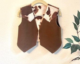 Cowgirl_Western Cowboy Sets Costume Fancy Dress Cow Printed Vest Tops Waistcoat