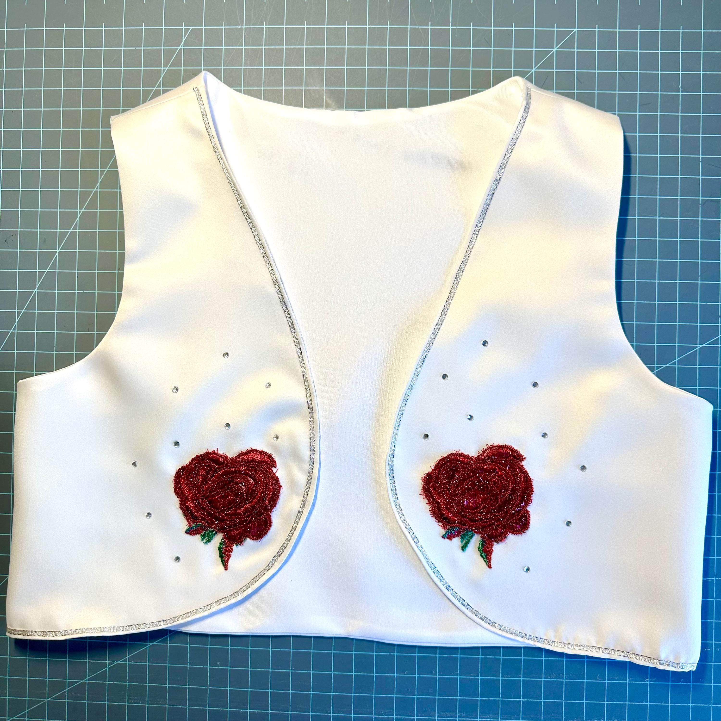 Rhinestone Rodeo Pageant Ivory Rodeo Show Vest With Red Roses, Rhinestones, Silver Edging ...