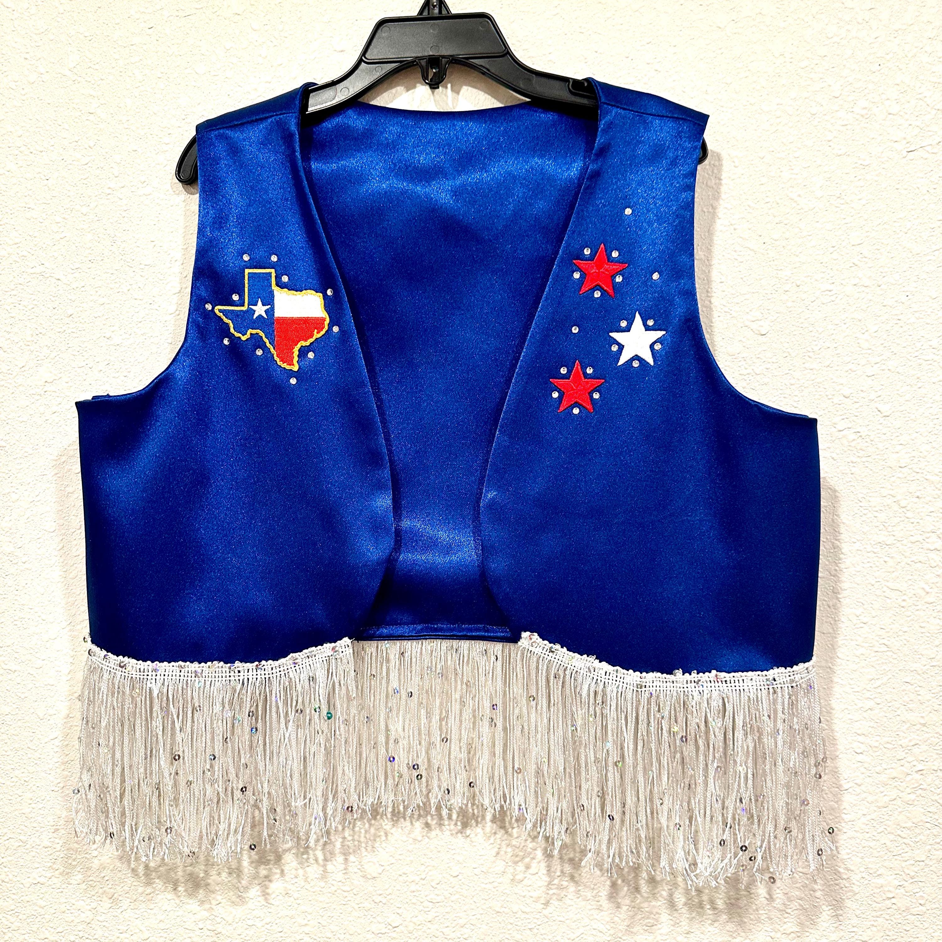 Rhinestone Rodeo Pageant Royal Blue Patriotic Texas Cowgirl Rodeo Pageant Vest With Texas Patch ...