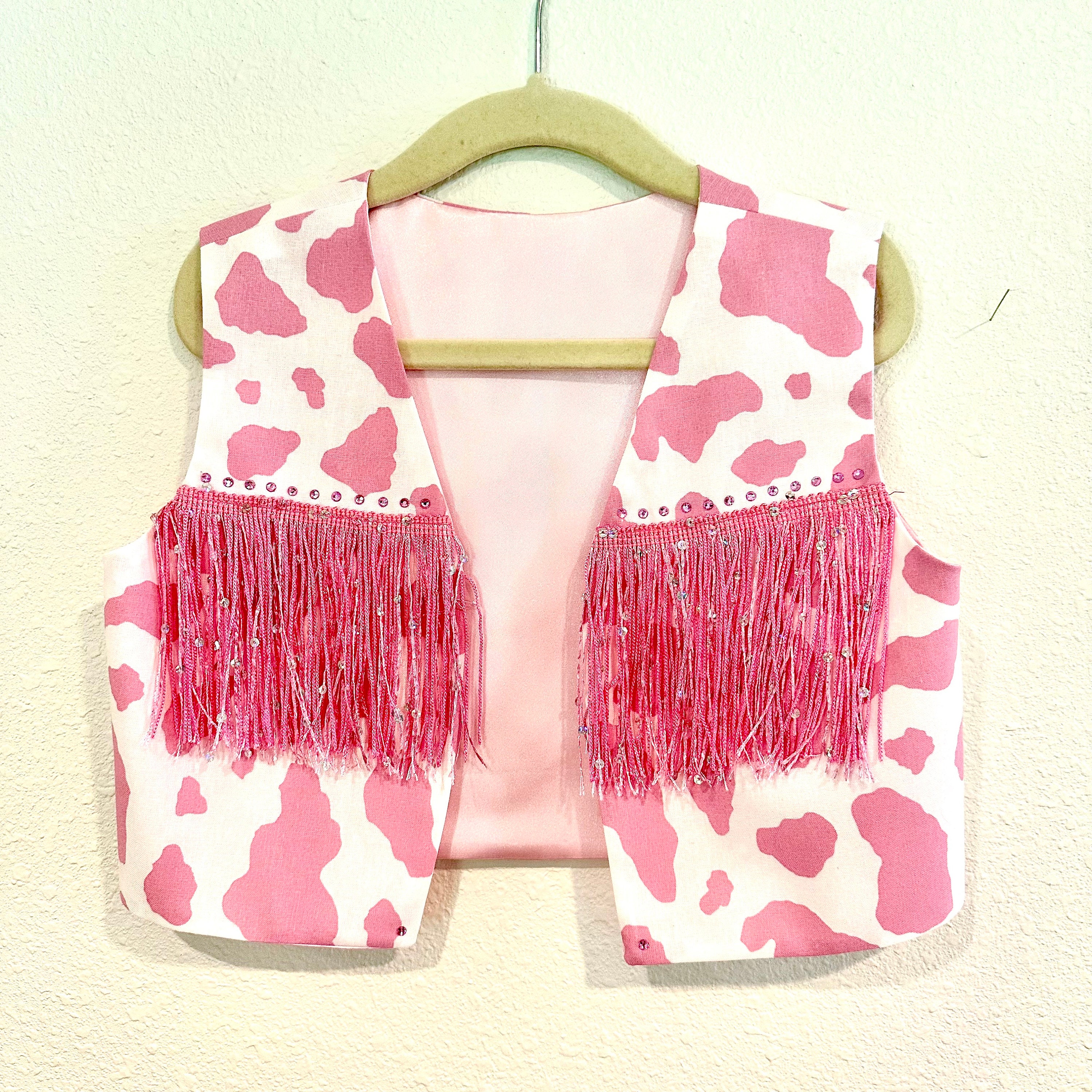 Girls Pink Cowhide Print Cotton Vest With Pink Rhinestones Girls Pink Cowhide Print Cotton Vest With Pink Rhinestones