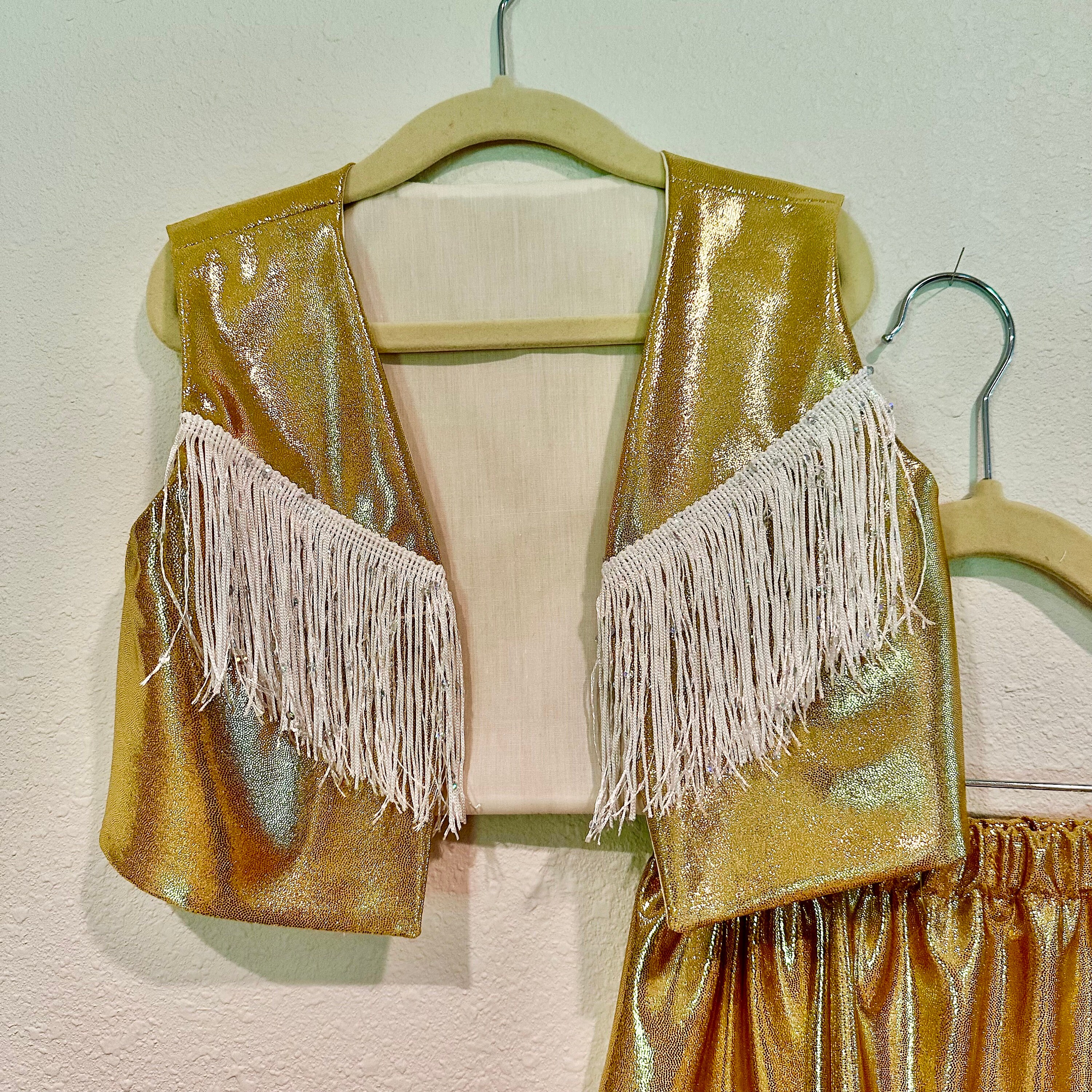 Western Pageant Girls Gold Western Cowgirl Rodeo Pageant Skirt and Vest Set With White ...