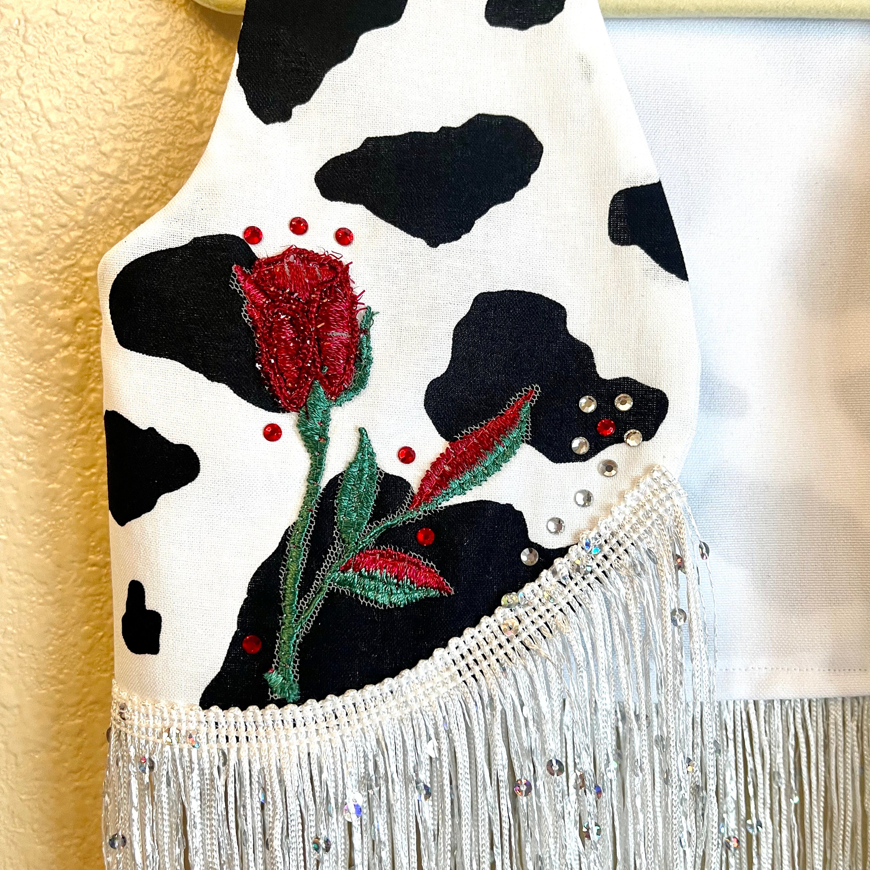 Black and White Cow Print Rhinestone Cowgirl Vest and Skirt With Rose ...