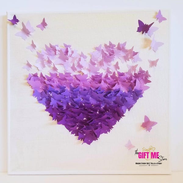 Corazón de mariposa 3D - Degradado / Regalo para ella / Decoración para habitación infantil y oficina / Regalo para baby shower