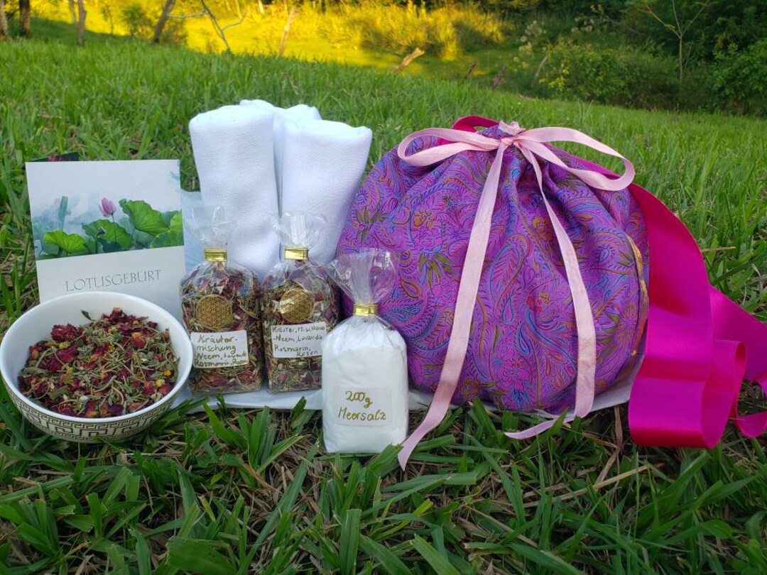 Lotus Birth Kit of Placenta Bag, Herbs, Salt and Wipes, Indian Silk