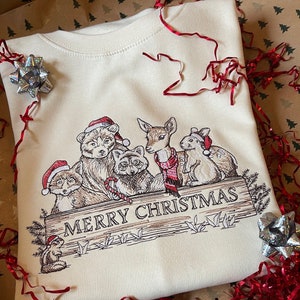 Christmas Woodland Animals, Scene , Santa, Reindeer, Christmas Tree, Christmas Sweatshirt,Christmas Jumper,Embroidery,Xmas Jumper, Xmas Fun.