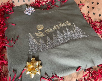 Embroidered Christmas Scene , Santa, Reindeer, Christmas Tree, Sweatshirt Jumper