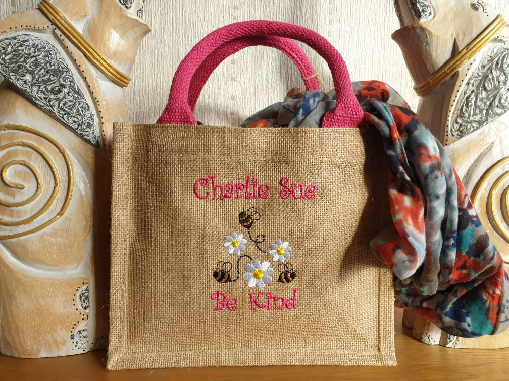Be Kind Embroidered Jute Bag Small Size. Lunch Bag Work Bag. Etsy UK