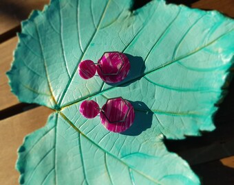 White - Pink Marble Circle Shape Resin Polymer Clay Earring