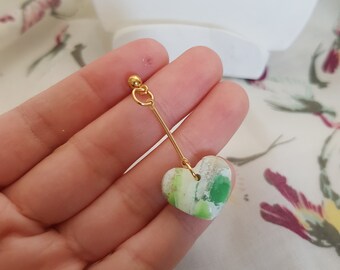 Neon Effect Little Heart Shape Gold Detailed Resin Covered Polymer Clay Earring