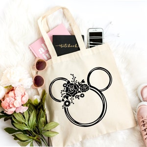 Disneyworld Mickey Ears Bag, Floral Disney Bag, Disney Trip Gift, Gift for her, Magical World, Custom Disney Bag, Disneyland Vacation Gift