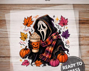 Halloween Ghost Face DTF Print - Pumpkin Latte Character  DTF - Gothic Fall Design DTF