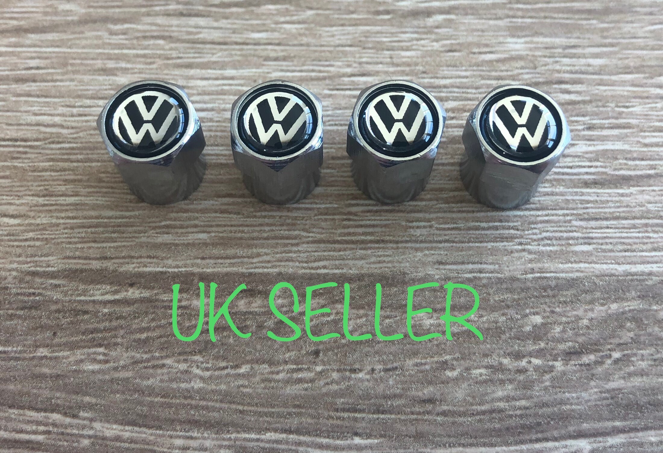 Volkswagen VW dust valve caps in silver with black badge fits Etsy