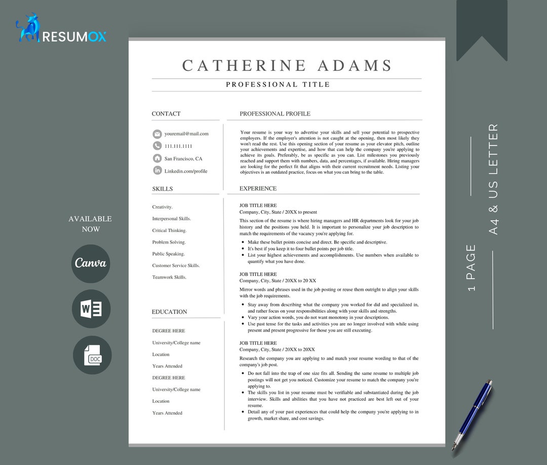 Google Docs Teacher Resume Template Resume Template Google Docs Teacher Resume Word Resume - Etsy