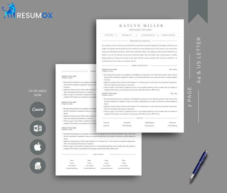 Minimalist ATS Resume Template for Google Docs, Word & Canva | Simple ...