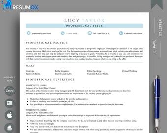 Creative Resume Template Google Docs- Modern Editable Resume Template Word with Cover Letter -Professional Resume Template with Cover Letter