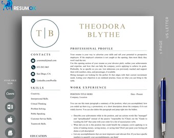 Professional Resume Template for Word and Docs Resume Design CV Template Word Minimalist CV Instant Download Resume Modern Monogram Resume