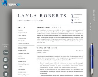Modern Resume, Professional Resume Template Word, Google Doc and Canva Resume, Minimalist ATS Friendly Resume Template, Cover Letter