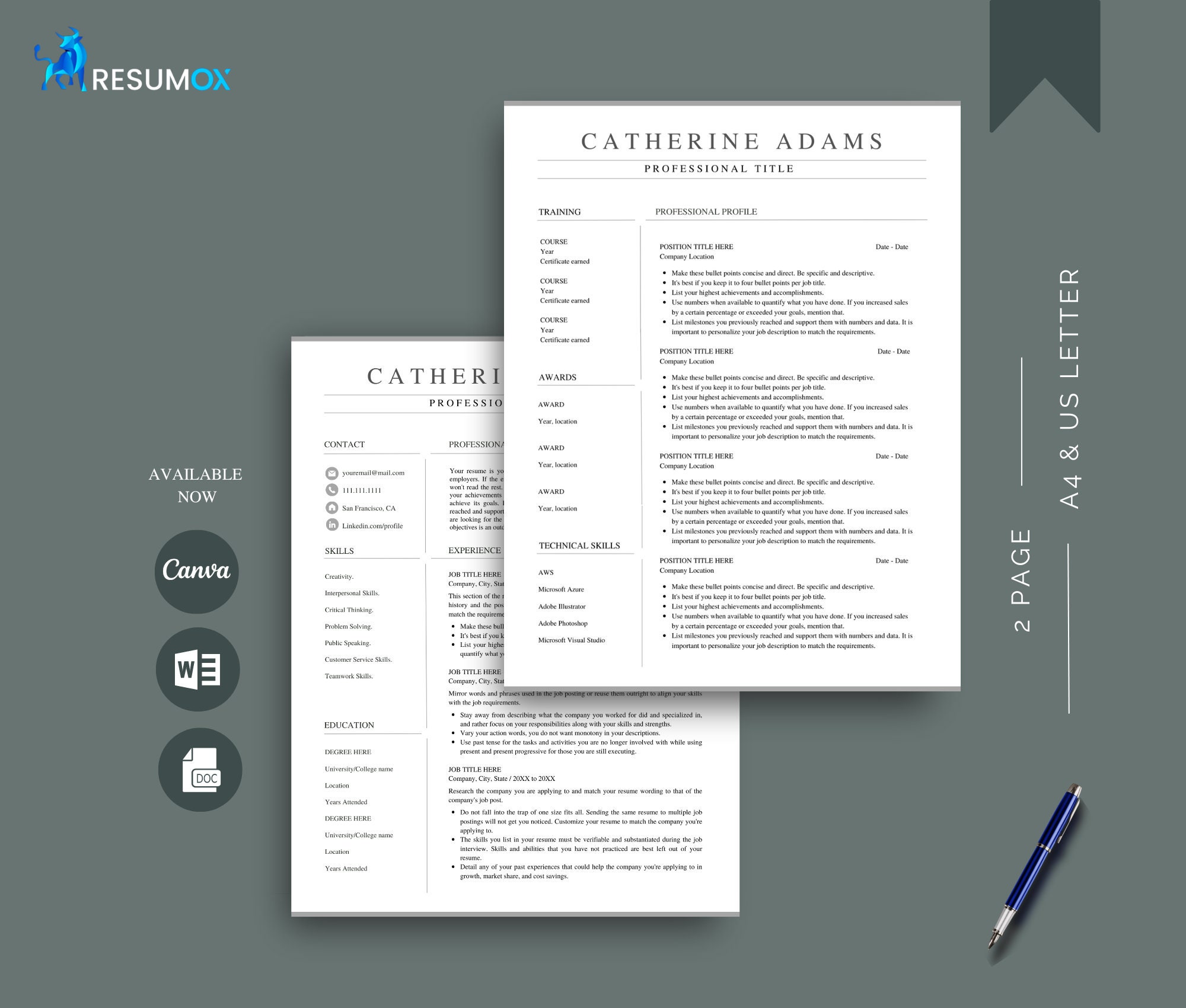 Resume Template Google Docs, Teacher Resume, Word Resume Template ...