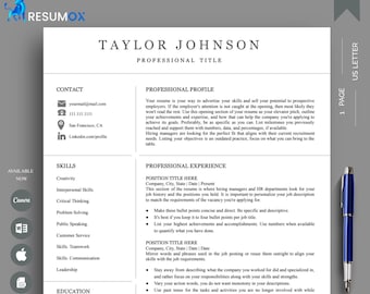 Resume Template Word, Google Docs, Canva Resume Modern Executive Resume Template Minimalist Resume Template Clean Simple CV Resume Template