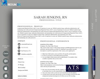 Nurse Resume Template, Medical CV, ATS-Friendly (Word, Google Doc, Canva)