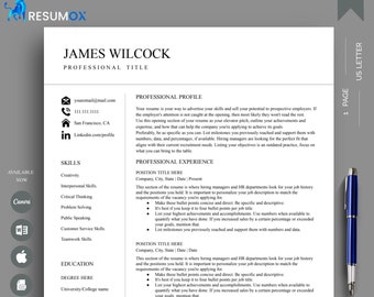 Minimalist Resume Template, Professional Modern Resume Template Word, Mac Pages, Google Docs, CV Template, Clean Simple Resume Template 2025