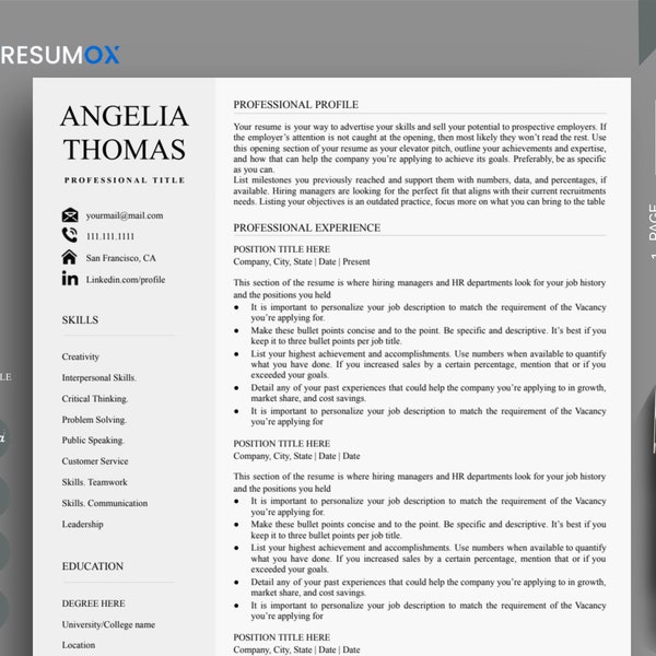 Resume Template, Minimalist ATS Friendly Resume, Template Google Docs, Resume Template Modern, Resume Template Word, 2 Page Resume Template