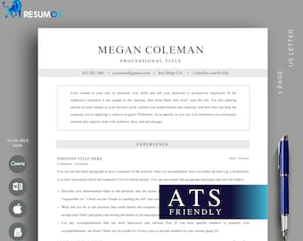 ATS Friendly Resume Template Word, Canva, Google Docs Modern Resume Templates 2025 Professional Executive Resume Template for Corporate Jobs