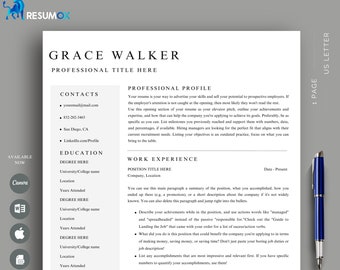 Clean Resume, Resume Template, Simple Resume, Canva Resume, Cover Letter Template, Word Doc Resume, Easy Resume, CV Template, Canva CV