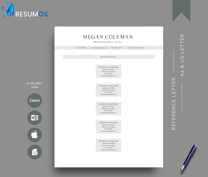 Availability Resume ATS Friendly Resume Template Word, Canva, Google Docs Modern Resume ...