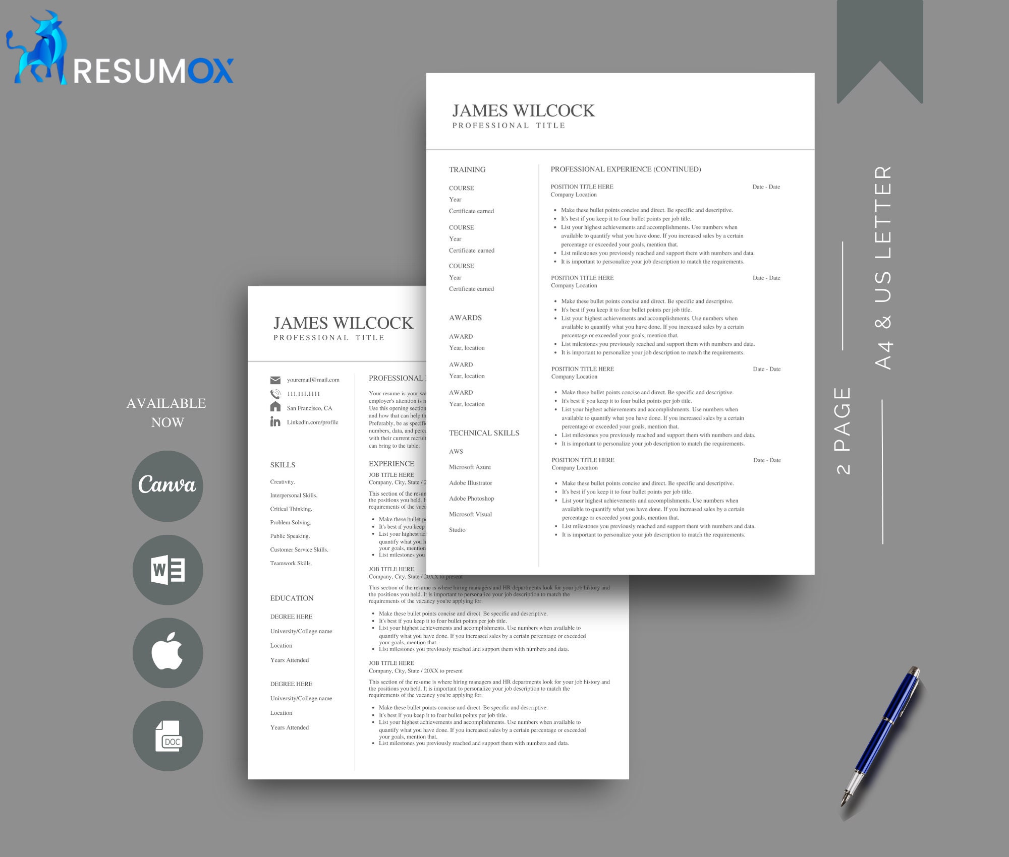 Minimalist Resume Template, Professional Modern Resume Template Word ...