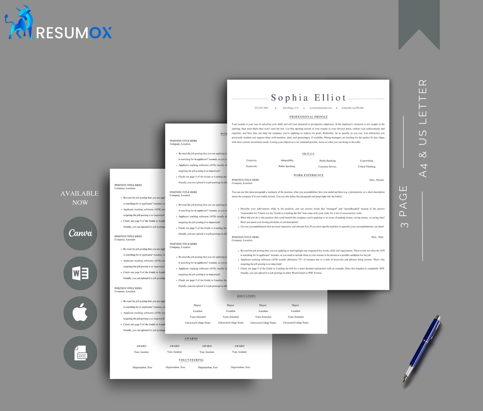 Professional Basic Resume Template, Minimalist CV With Cover ...