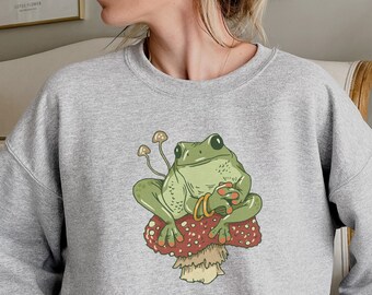 Cottagecore Frog Sweatshirt | Aesthetic Frog Sweatshirt | Dark Academia Sweatshirt | Nature Sweatshirt | Gardening Sweater | Toad Sweatshirt