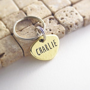 Small handmade dog tag for collar, cat tag, personalized dog tag, pebble shaped
