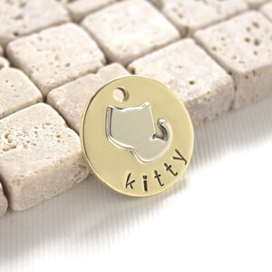 Small handmade tag for collar, kitty figure, cat tag, dog tag, personalized tag, round tag