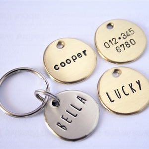 Personalized Small Dog Tag: Organic Round Brass or Alpaca Cat Tag