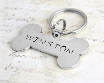 Bone shaped, custom handmade hammered personalized pet tag id, dog tag for collar