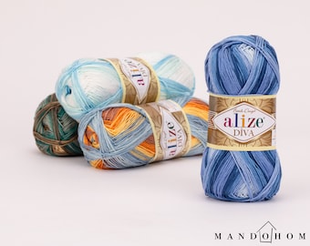 Alize Diva Batik, fil acrylique – fil doux, idéal pour le tricot et le crochet, 350 m, 20 couleurs, idéal pour les projets toutes saisons
