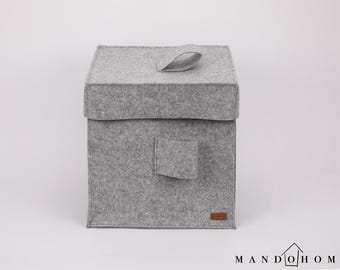 Felt Storage Basket with Lid - 12.5" Cube Organizer Bin for Home, Toy Storage Box, Multi-Color Options, Customizable Size