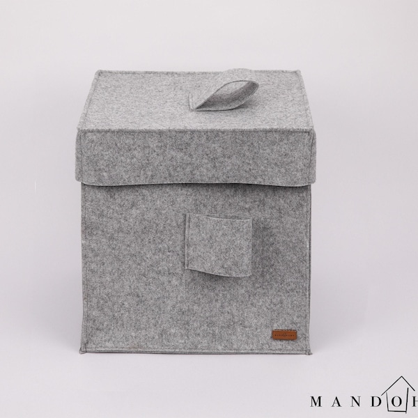Cestino portaoggetti in feltro con coperchio - Contenitore cubico da 31,75 cm per la casa, scatola portaoggetti per giocattoli, disponibile in vari colori, dimensioni personalizzabili.