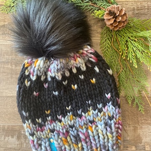 Hand Knit Merino Wool Beanie: Winterfell 2.0 with Faux Fur Pom