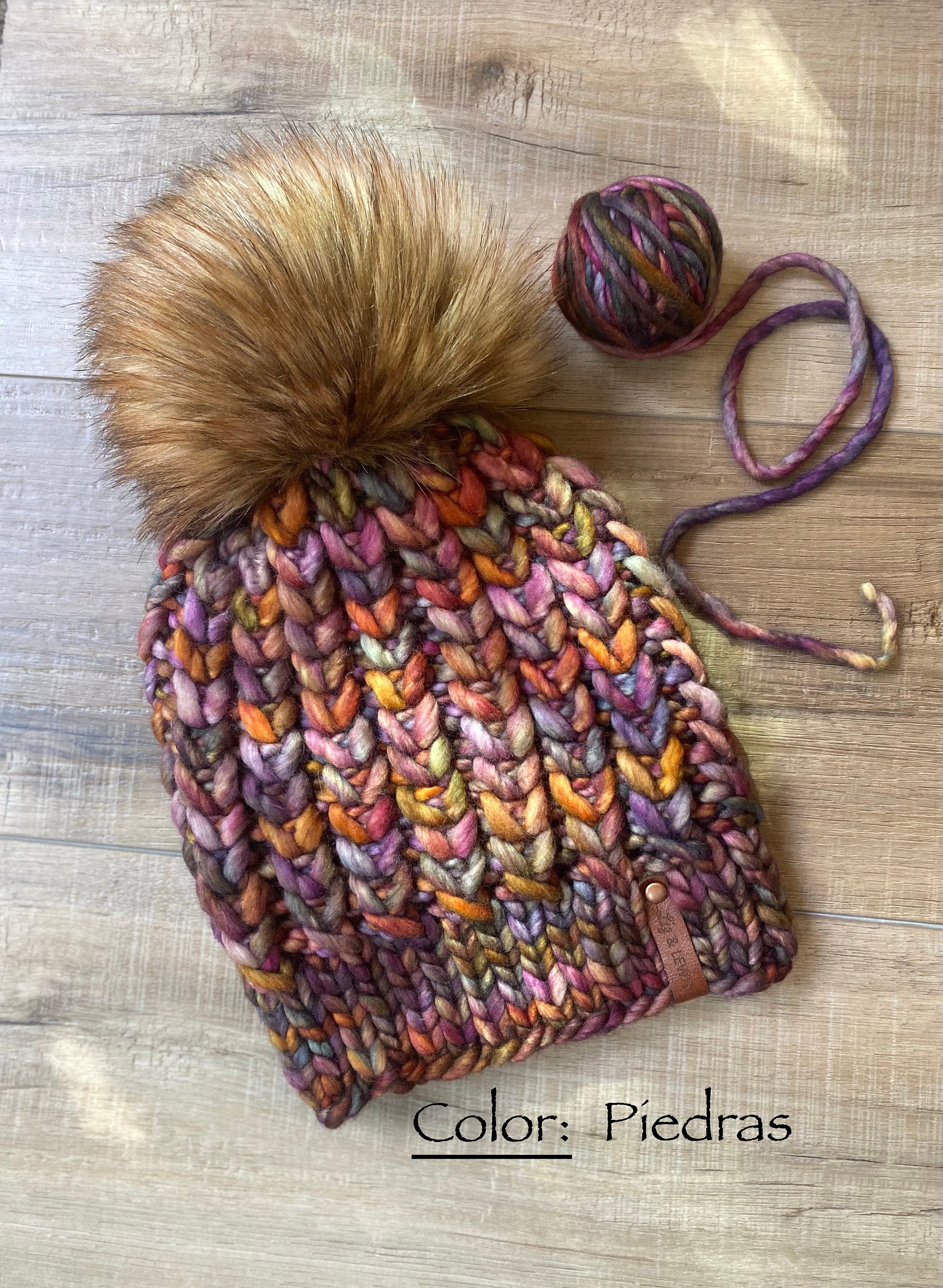 The Braided Hearts Beanie, Handmade Pure Merino Wool Knit Beanie, Toque,  Womans Knit Winter Hat, W/ Removable Large Faux Fur Pom. 
