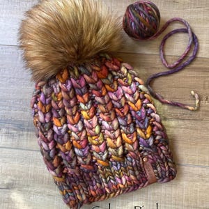 The Braided Hearts Beanie, handmade pure merino wool knit beanie, toque, Woman’s knit winter hat, w/ removable large faux fur pom.