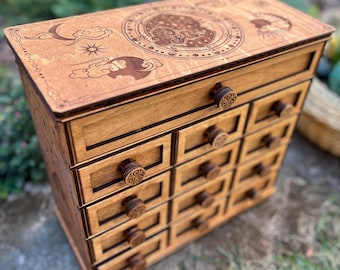 Moon Tarot Card Holder, Large Tarot Deck Holder, Drawer Box, Tarot Organization, Altar Decor, Jewelry Box, Apothecary Cabinet, Witchy Decor