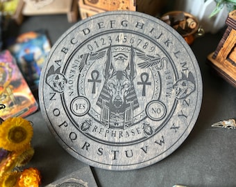 Tablero de péndulo de Anubis, herramienta de adivinación radiestesista, decoración pagana, brujería, planificador de brujería, altar de brujas, tablero de mensajes de adivinación, gótico