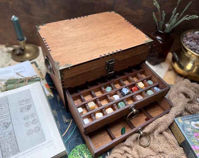 Display Case for Crystals, Coins, Fossils, Apothecary Cabinet, Curio Chest, Gemstone Collection Storage Box, Display Stand, Crystal Shelf