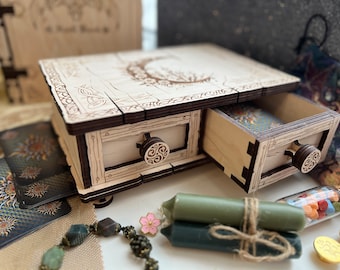 Unfinished Tarot Card Holder, Drawer Box, Tarot Deck Holder, Tarot Organization, Altar Decor, Organizer, Jewelry Box,
