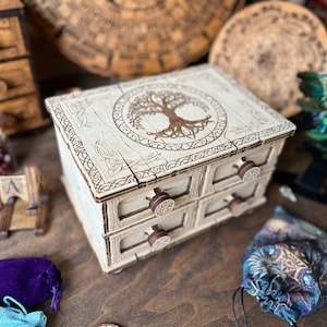 Tree of Life Tarot Deck Holder, Unfinished Tarot Card Holder, Drawer Box, Tarot Organization, Altar Decor, Organizer, Jewelry Box,