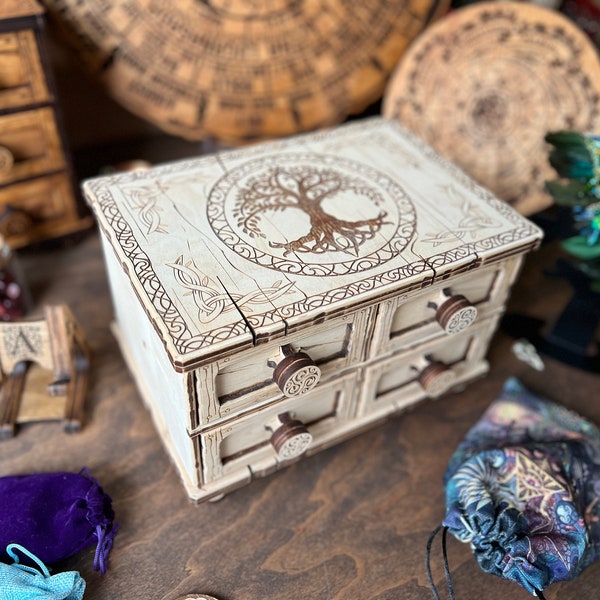 Tree of Life Tarot Deck Holder, Unfinished Tarot Card Holder, Drawer Box, Tarot Organization, Altar Decor, Organizer, Jewelry Box,