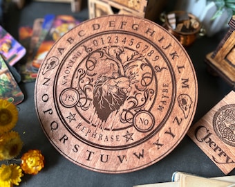 Tablero de péndulo de corazón, herramienta de adivinación, decoración pagana, brujería, planificador de brujas, altar de brujas, tablero de adivinación, regalo para ella