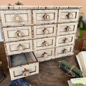 Grand support soleil lune et étoiles pour jeu de tarot, porte-cartes de tarot inachevé, boîte à tiroirs, organisation de tarots, décoration d'autel, organiseur, boîte à bijoux